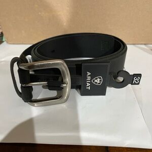 Ariat Men's Beveled Edge Embroidered Logo Black Leather Belt A1037401-32 NWT